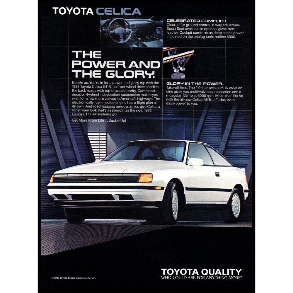 1987 Toyota Celica Japanese Sports Car Vintage Print Ad Wall Art Photo Man Cave